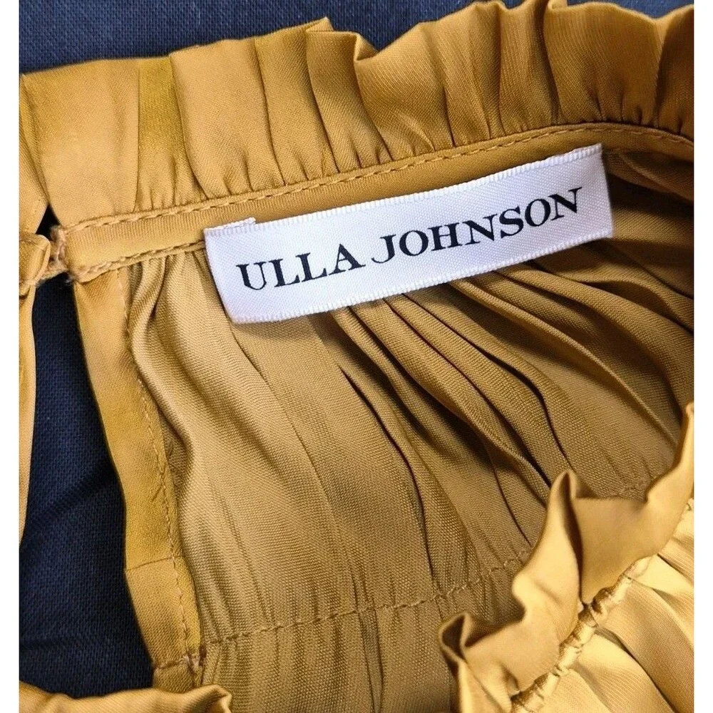 Ulla Johnson Aimee Pleated Short Puff Sleeve Top Womens Size 14 Goldenrod Color